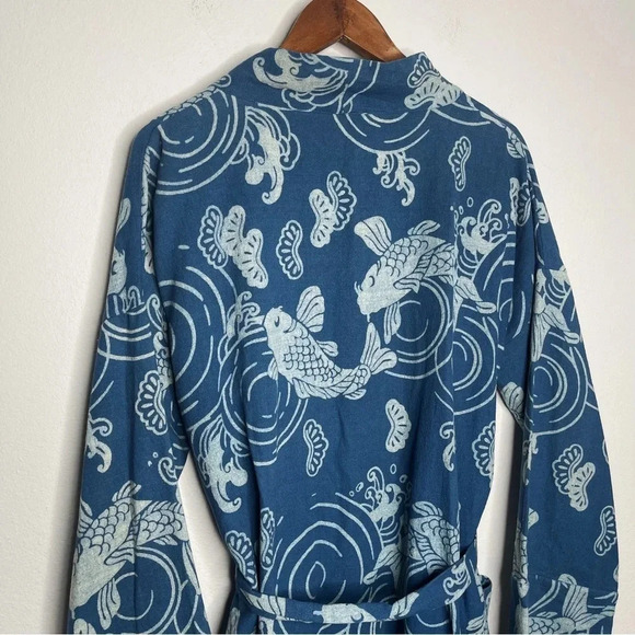 Alix of Bohemia First Wave Fish Kimono Long Belted Blue Cardigan Coat - Picture 14 of 16